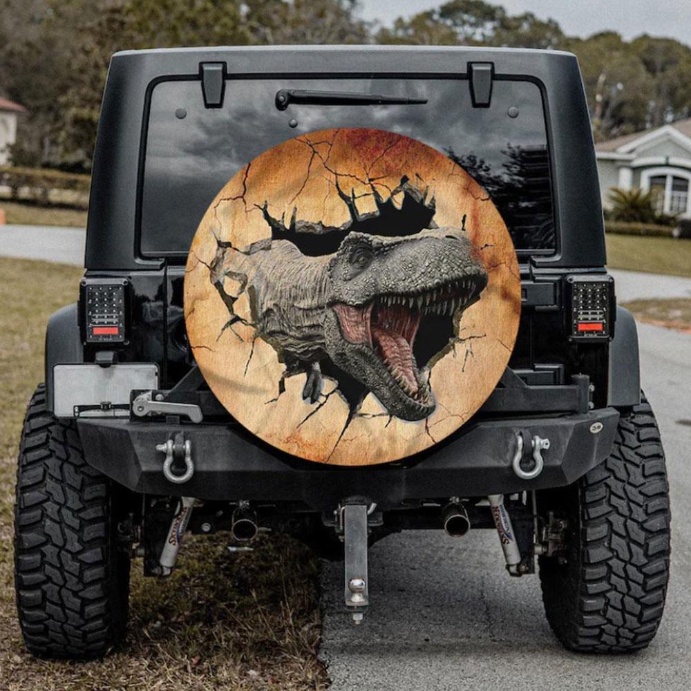 Dinosaur Appears, T-Rex Crack Car Spare Tire Cover Gift For Campers