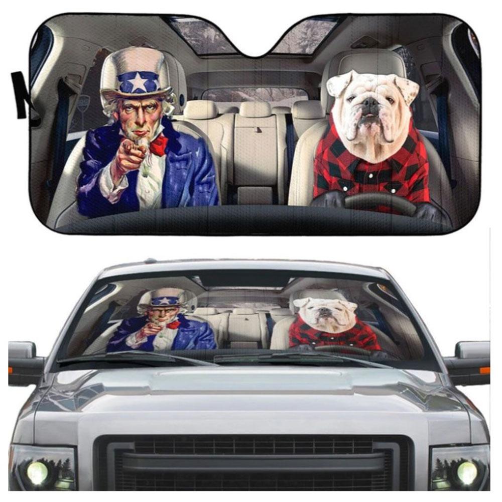 Uncle Sam And Bulldog Custom Car Auto Sun Shades Windshield Accessories Decor Gift