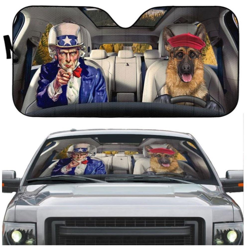 Uncle Sam And German Shepherds Custom Car Auto Sun Shades Windshield Accessories Decor Gift
