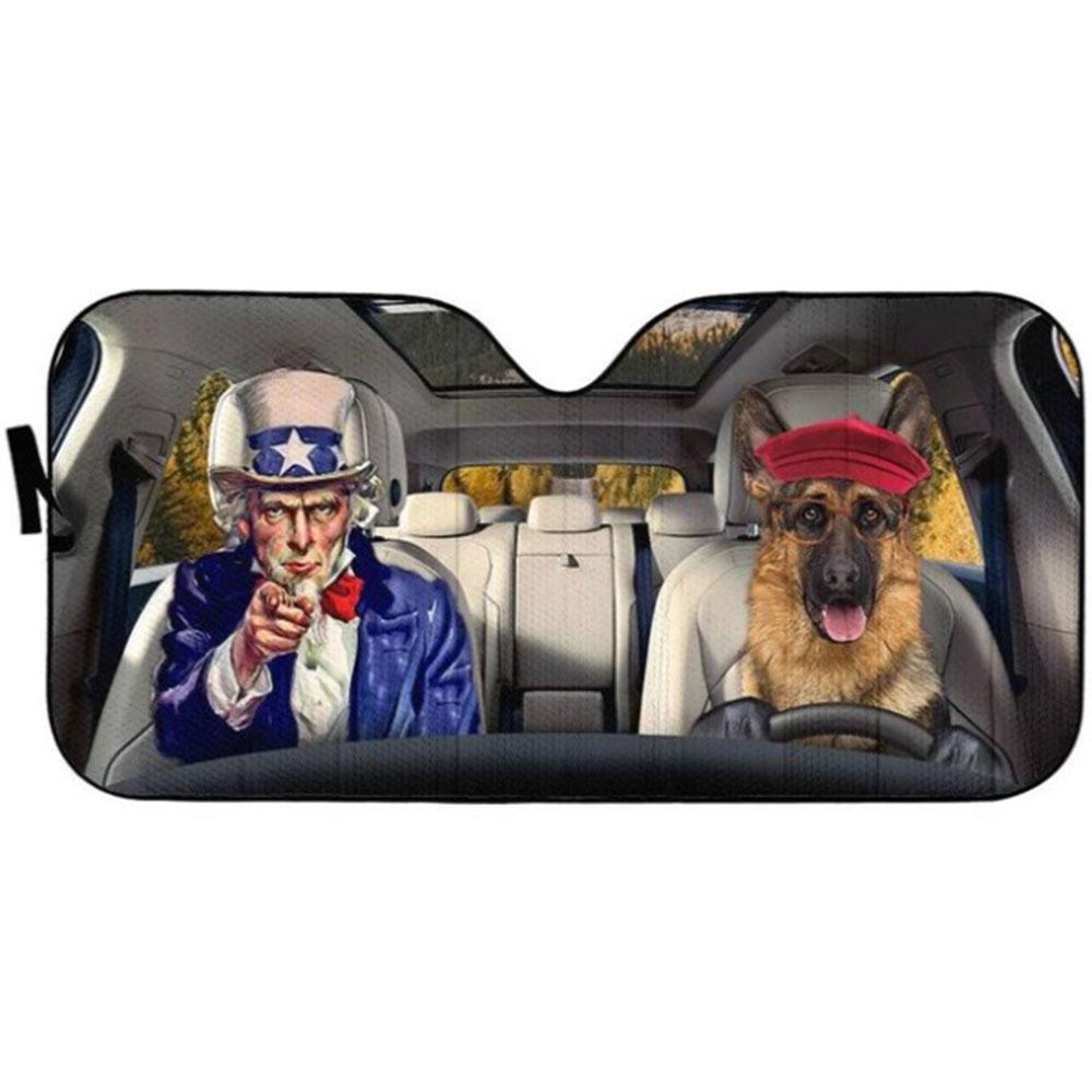 Uncle Sam And German Shepherds Custom Car Auto Sun Shades Windshield Accessories Decor Gift