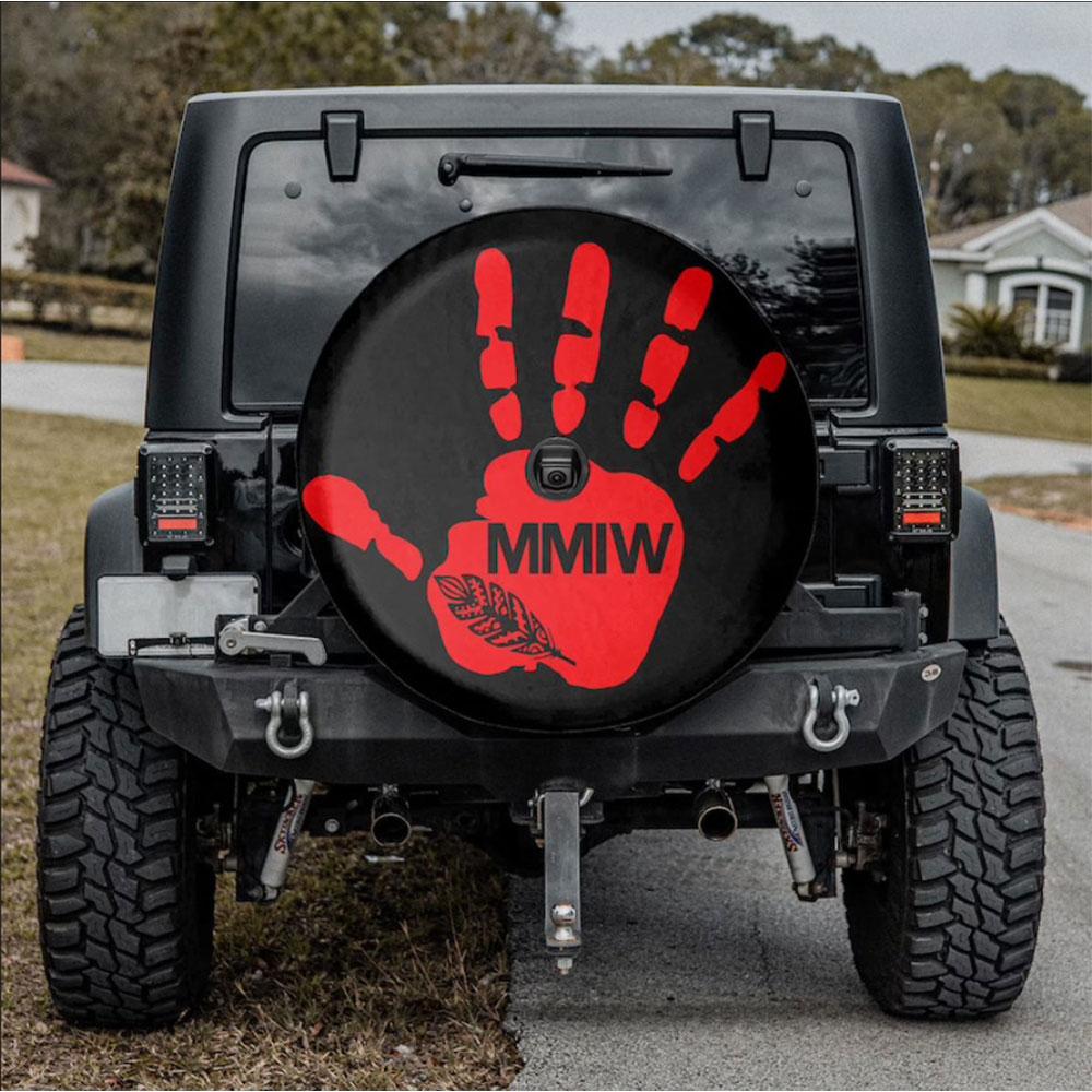 Red Handprint MMIW Car Spare Tire Cover Gift For Campers