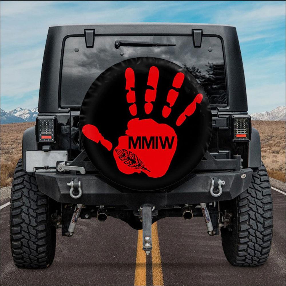 Red Handprint MMIW Car Spare Tire Cover Gift For Campers