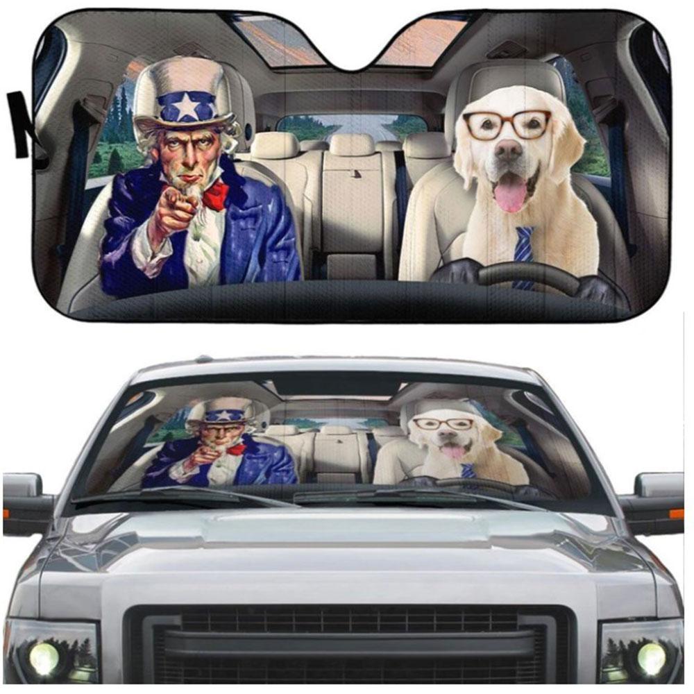 Uncle Sam And Labrador Retriever Custom Car Auto Sun Shades Windshield Accessories Decor Gift