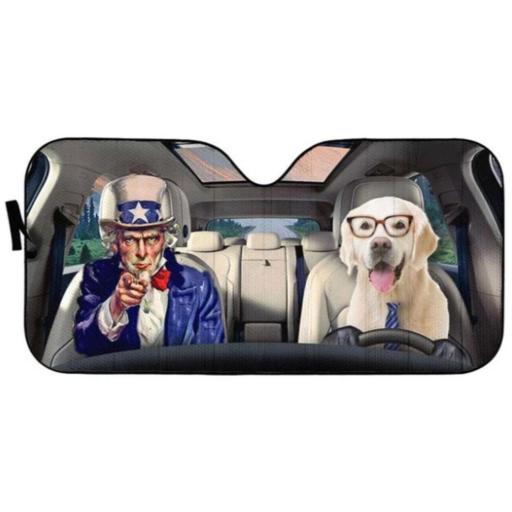 Uncle Sam And Labrador Retriever Custom Car Auto Sun Shades Windshield Accessories Decor Gift