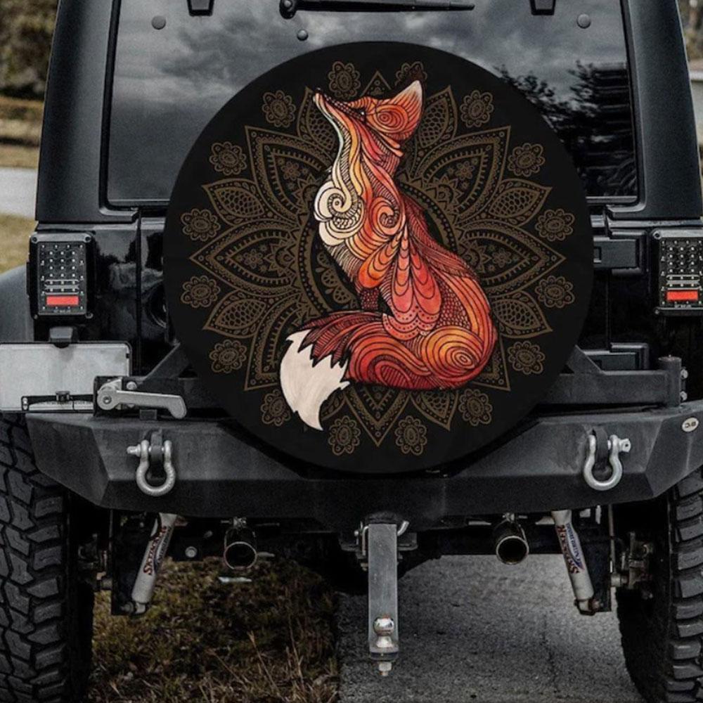 Mandala Fox Car Spare Tire Cover Gift For Campers