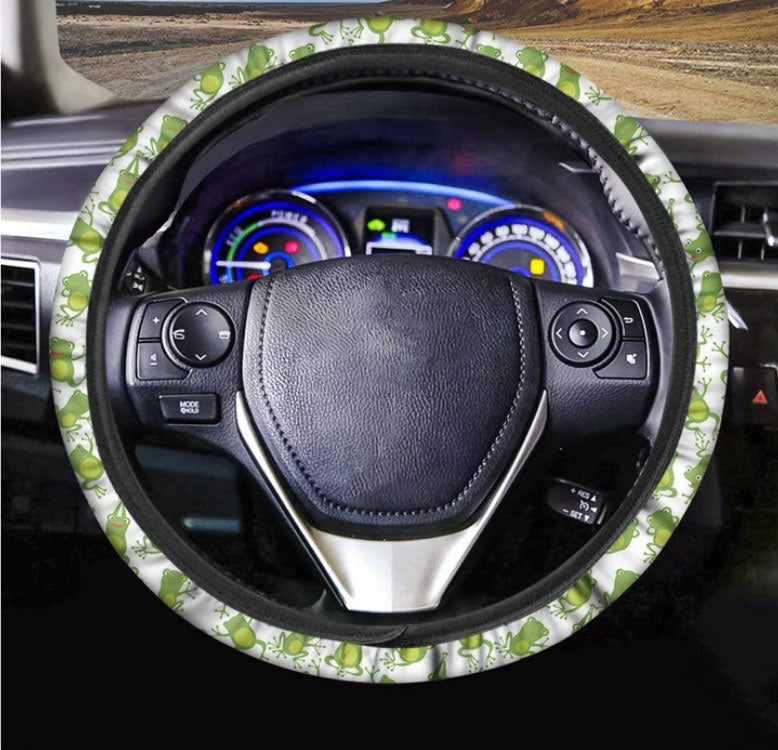 Cute Frog Pattern Print Car Steering Wheel Cover