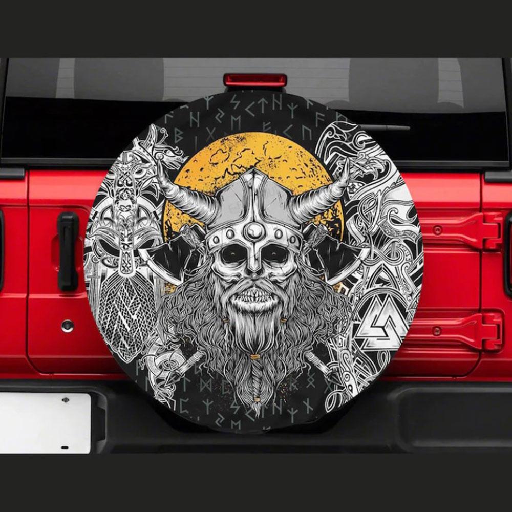Viking Skull Head Car Spare Tire Cover Gift For Campers