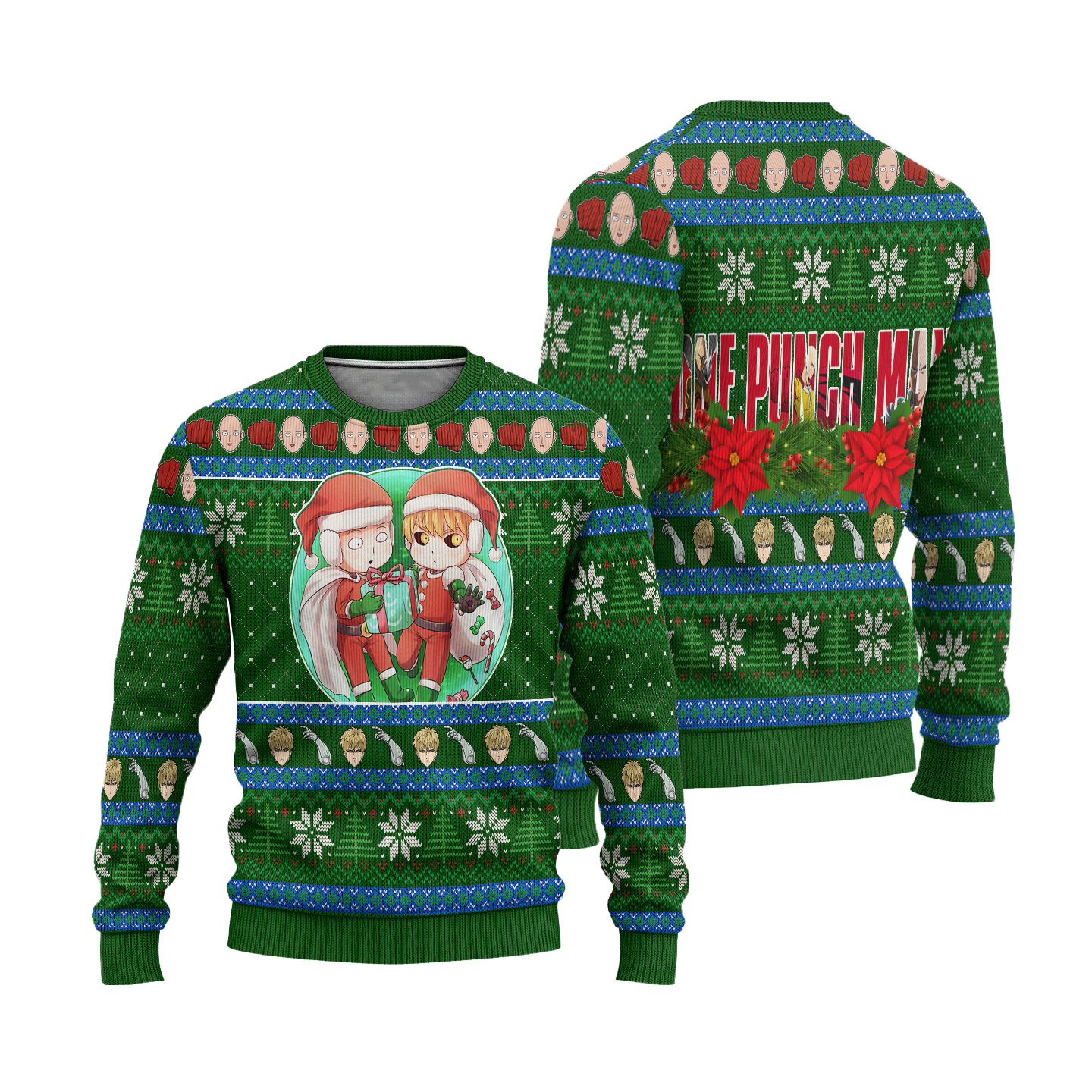 Genos x Saitama Anime Ugly Christmas Sweater Custom One Punch Man Xmas Gift