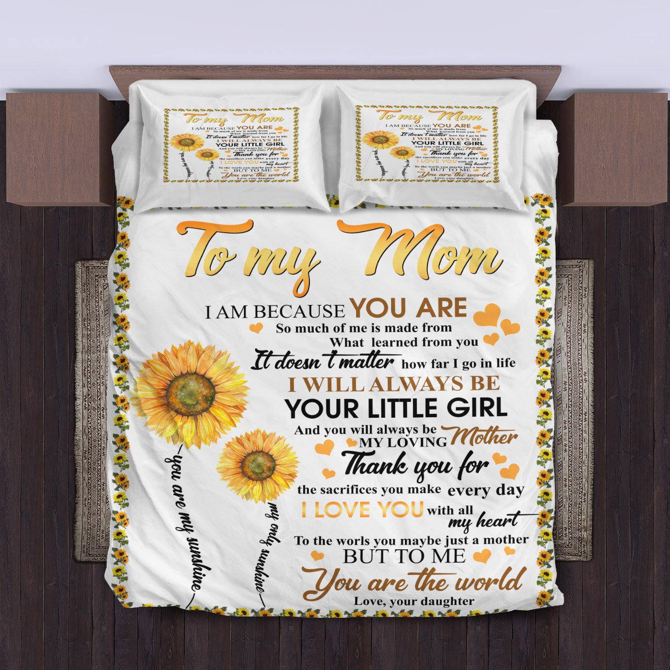 To My Mom Sunflower White Bedding Set Duvet Cover And Pillowcase Set