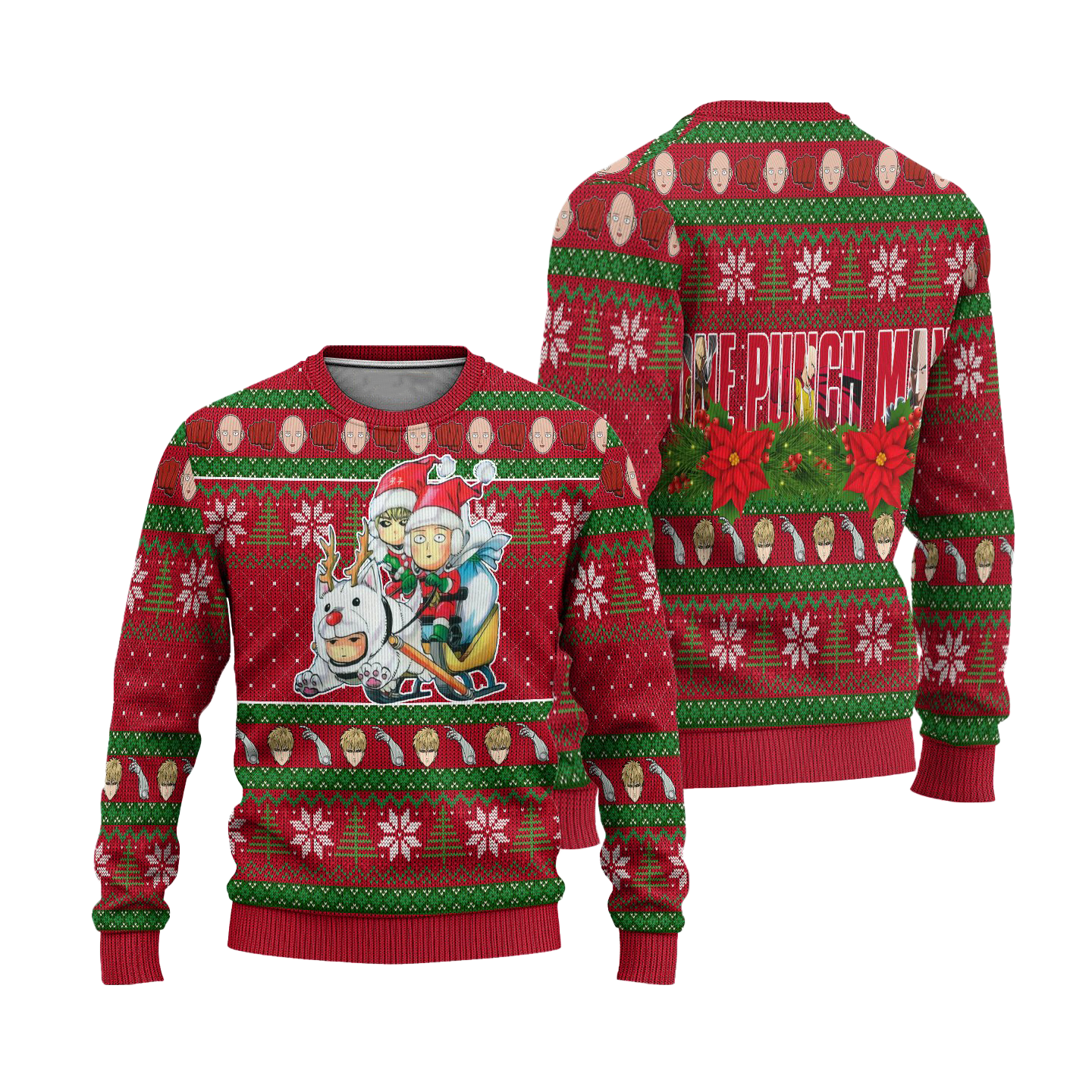 Saitama x Genos Anime Ugly Christmas Sweater Custom One Punch Man Xmas Gift