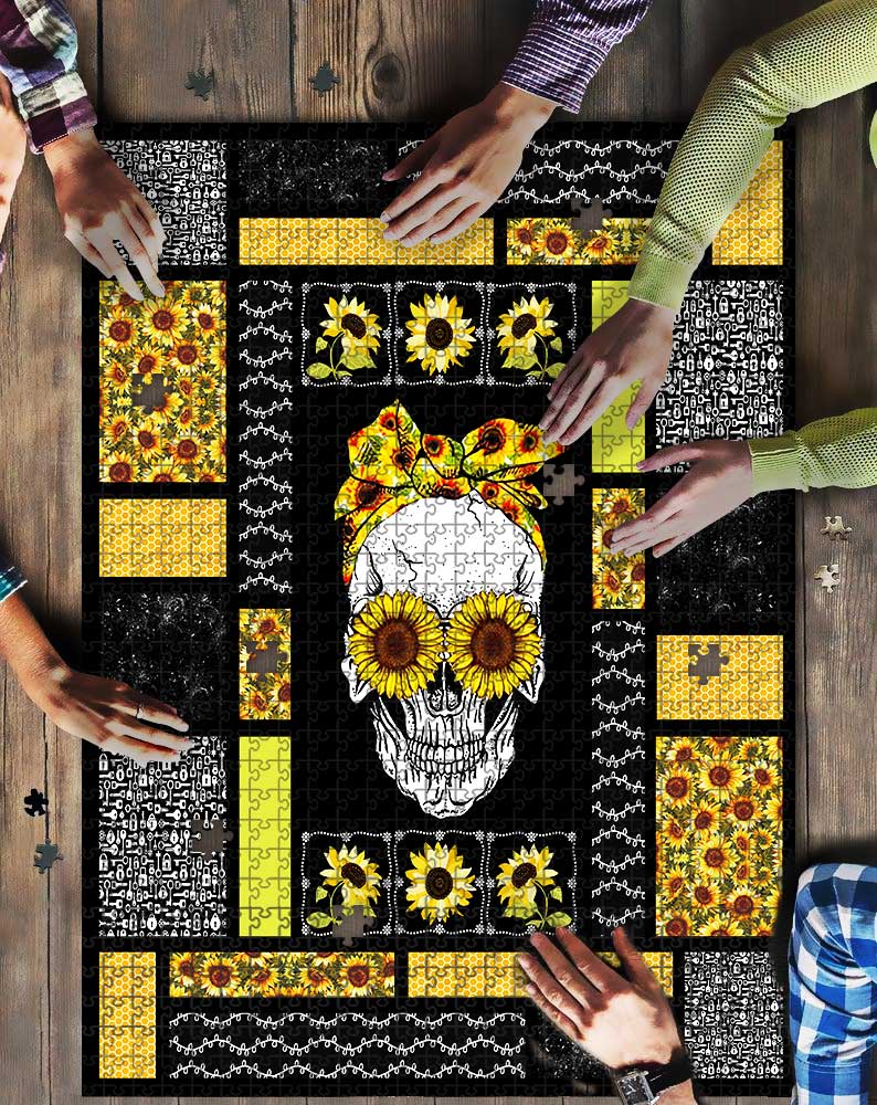 Skull Sunflower Quilt Mock Puzzle