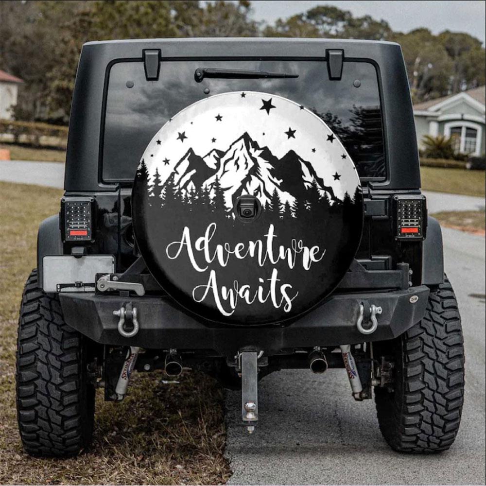 Adventure Awaits Car Spare Tire Cover Gift For Campers