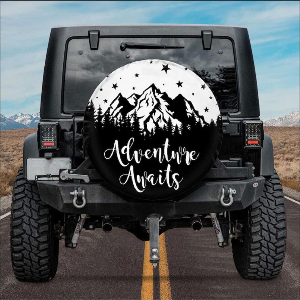 Adventure Awaits Car Spare Tire Cover Gift For Campers