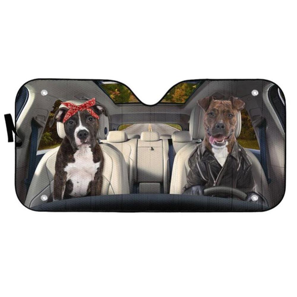 American Staffordshire Terrier Couple Dog Custom Car Auto Sun Shades Windshield Accessories Decor Gift