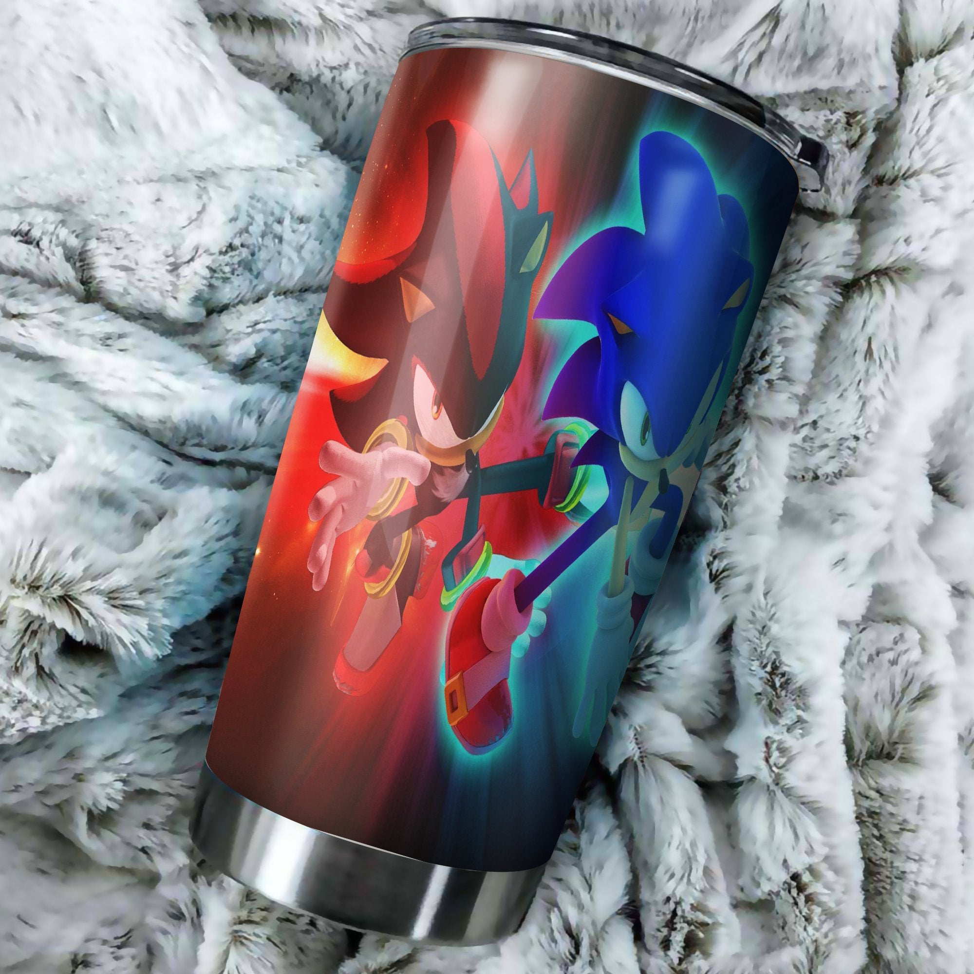 Sonic The Hedgehog Red And Blue Tumbler Best Perfect Gift Idea Stainless Traveling Mugs 2021