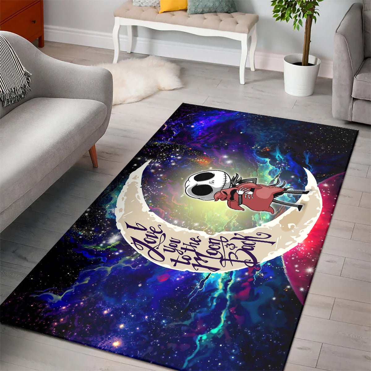 Jack Skellington Nightmare Before Christmas Love You To The Moon Galaxy Carpet Rug Home Room Decor