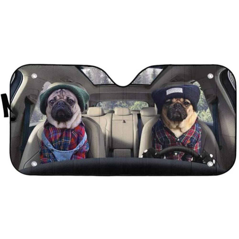 Best Friend Couple Pugs Custom Car Auto Sun Shades Windshield Accessories Decor Gift