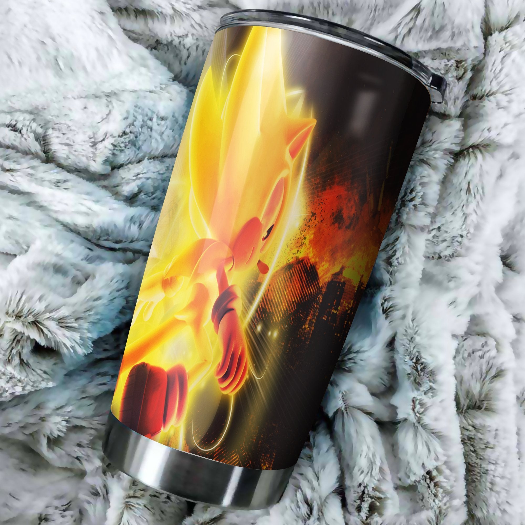 Sonic The Hedgehog Yellow Fire Tumbler Best Perfect Gift Idea Stainless Traveling Mugs 2021