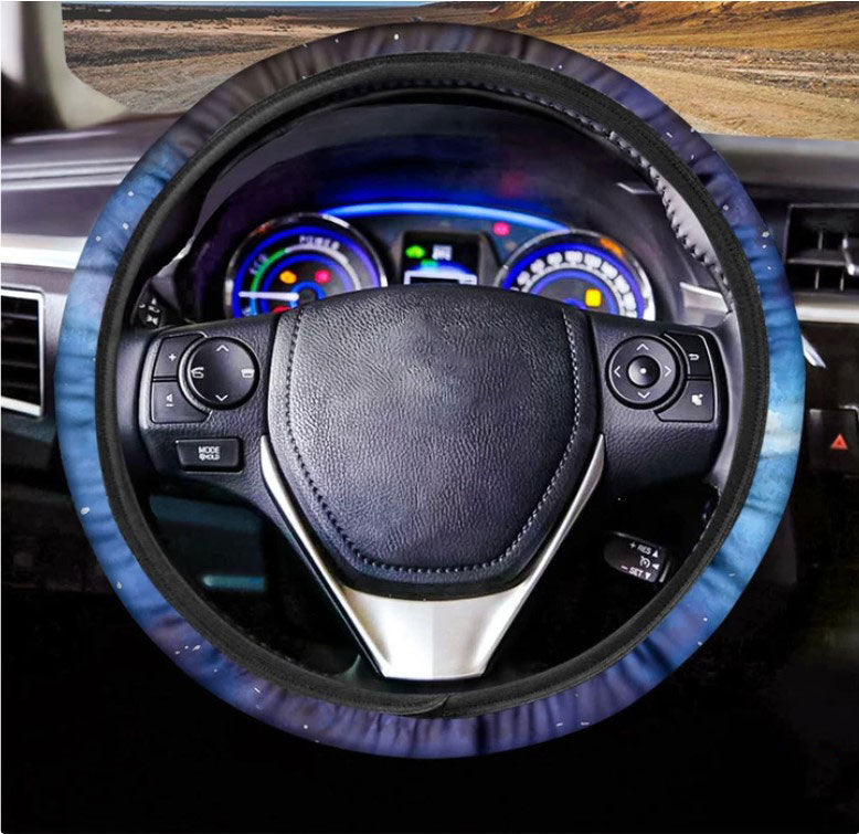 Dark Blue Galaxy Space Print Car Steering Wheel Cover