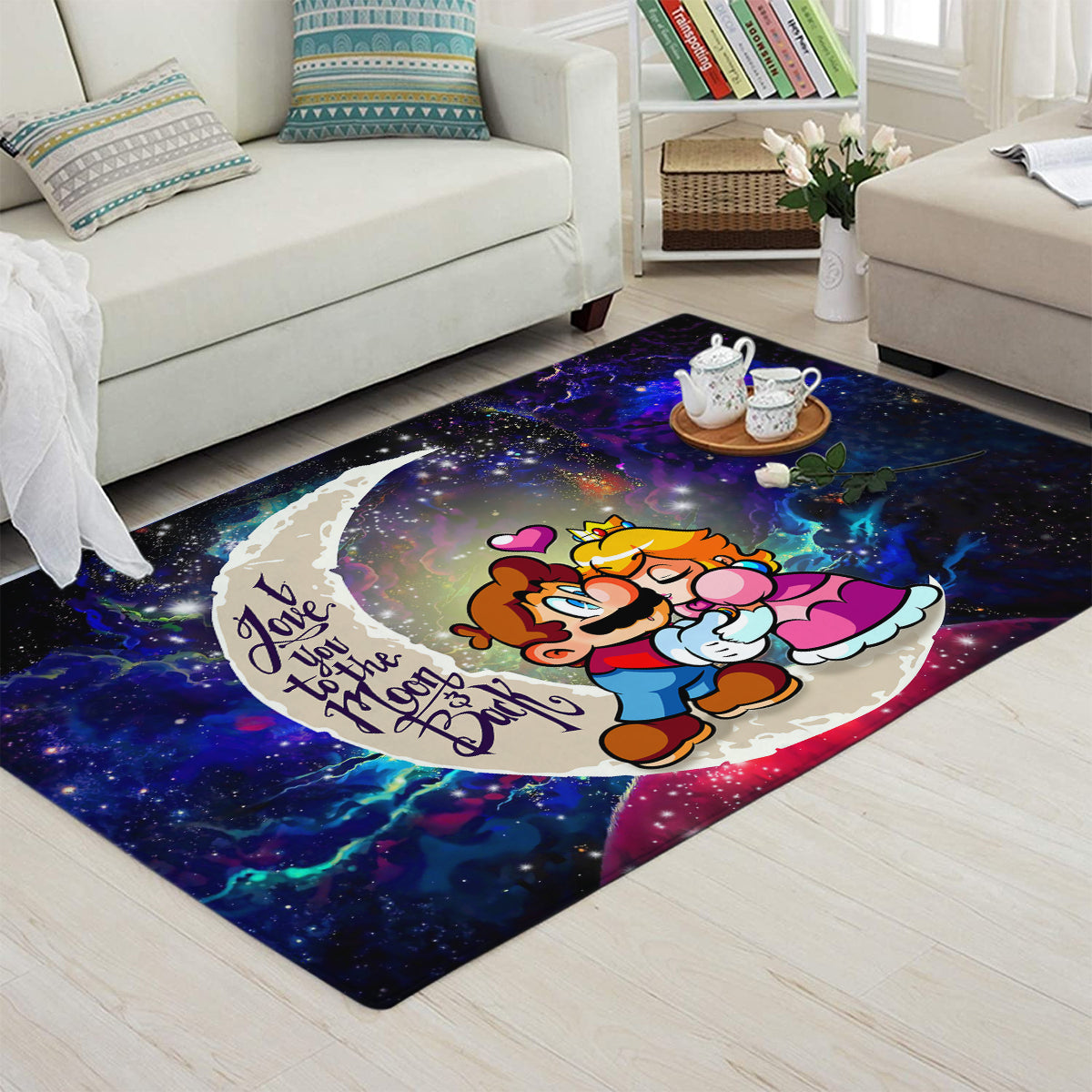 Mario Couple Love You To The Moon Galaxy Carpet Rug Home Room Decor