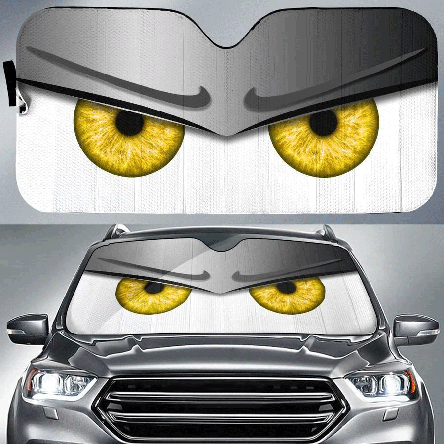 Silver Funny Angry Cartoon Eyes Car Auto Sun Shades Windshield Accessories Decor Gift