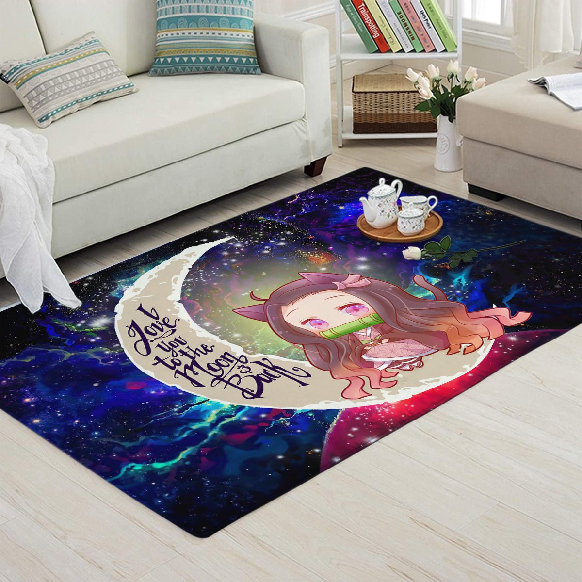 Nezuko Demon Slayer Love You To The Moon Galaxy Carpet Rug Home Room Decor