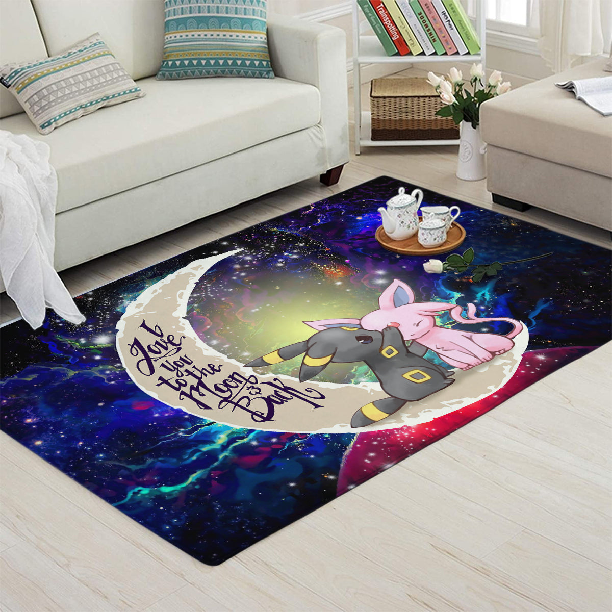 Pokemon Couple Espeon Umbreon Love You To The Moon Galaxy Carpet Rug Home Room Decor