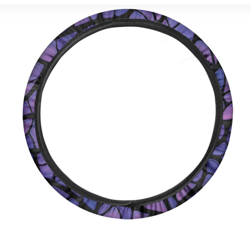 Purple Stained Glass Mosaic Print Car Steering Wheel Cover