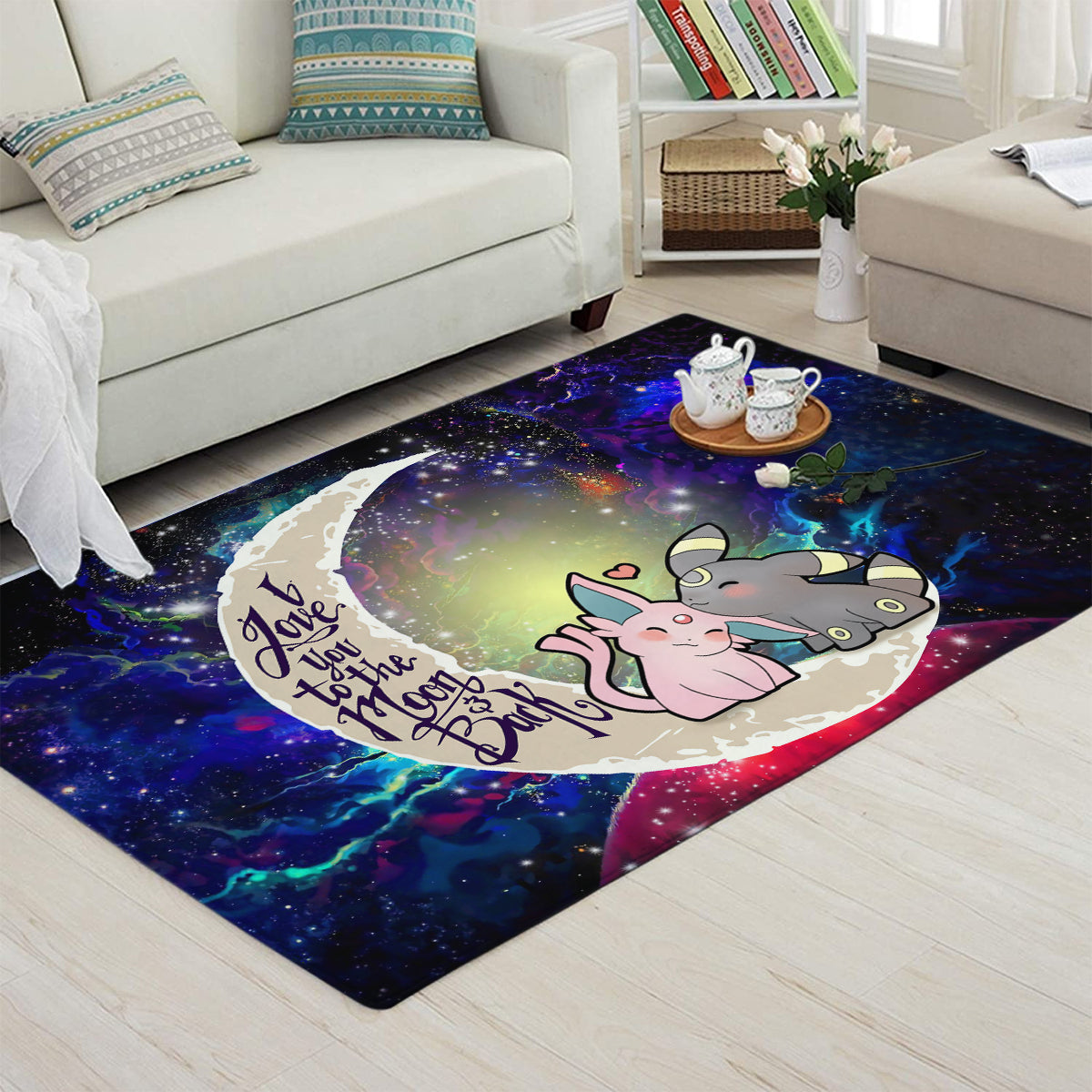 Pokemon Espeon Umbreon Love You To The Moon Galaxy Carpet Rug Home Room Decor