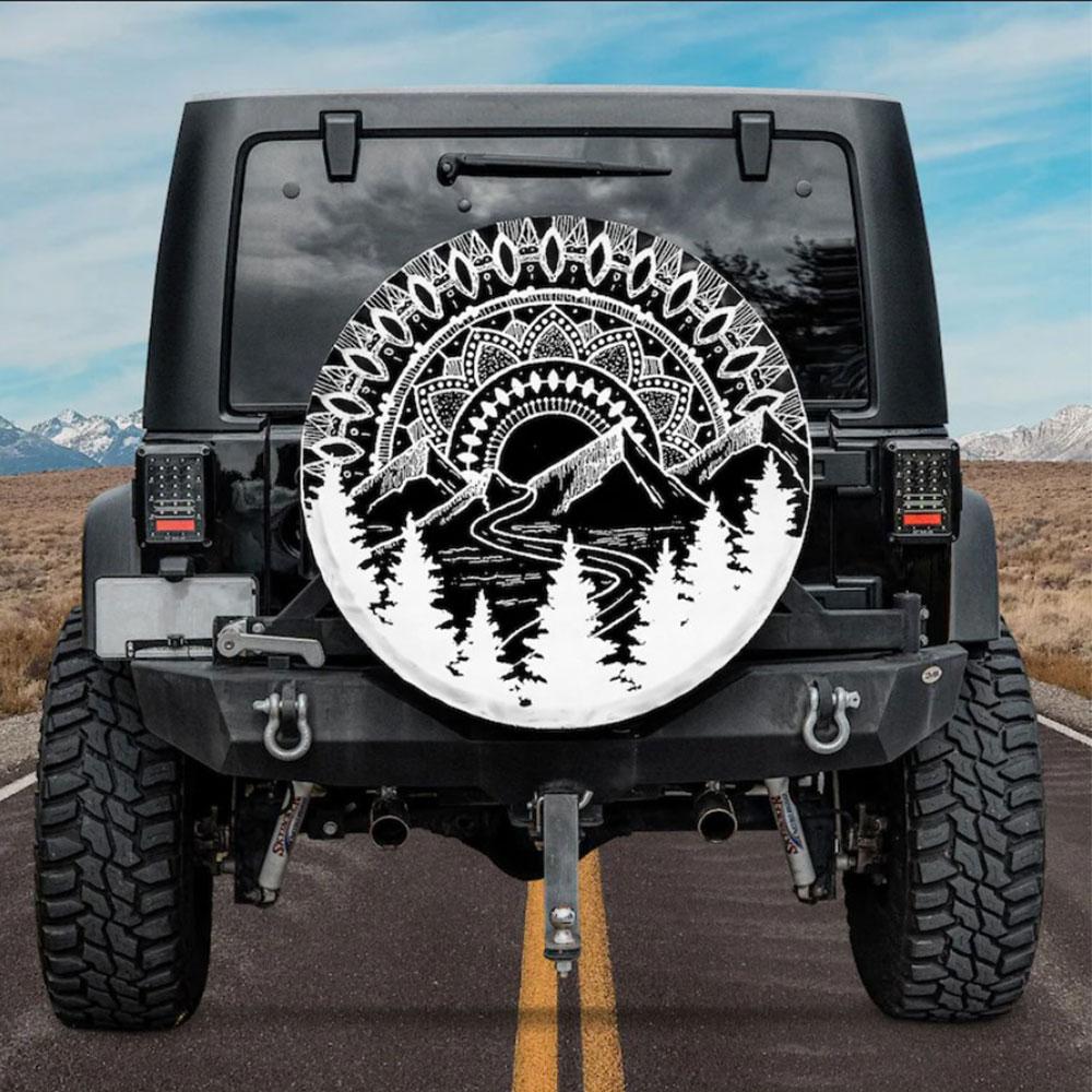 Mandala Mountain Holiday Car Spare Tire Cover Gift For Campers