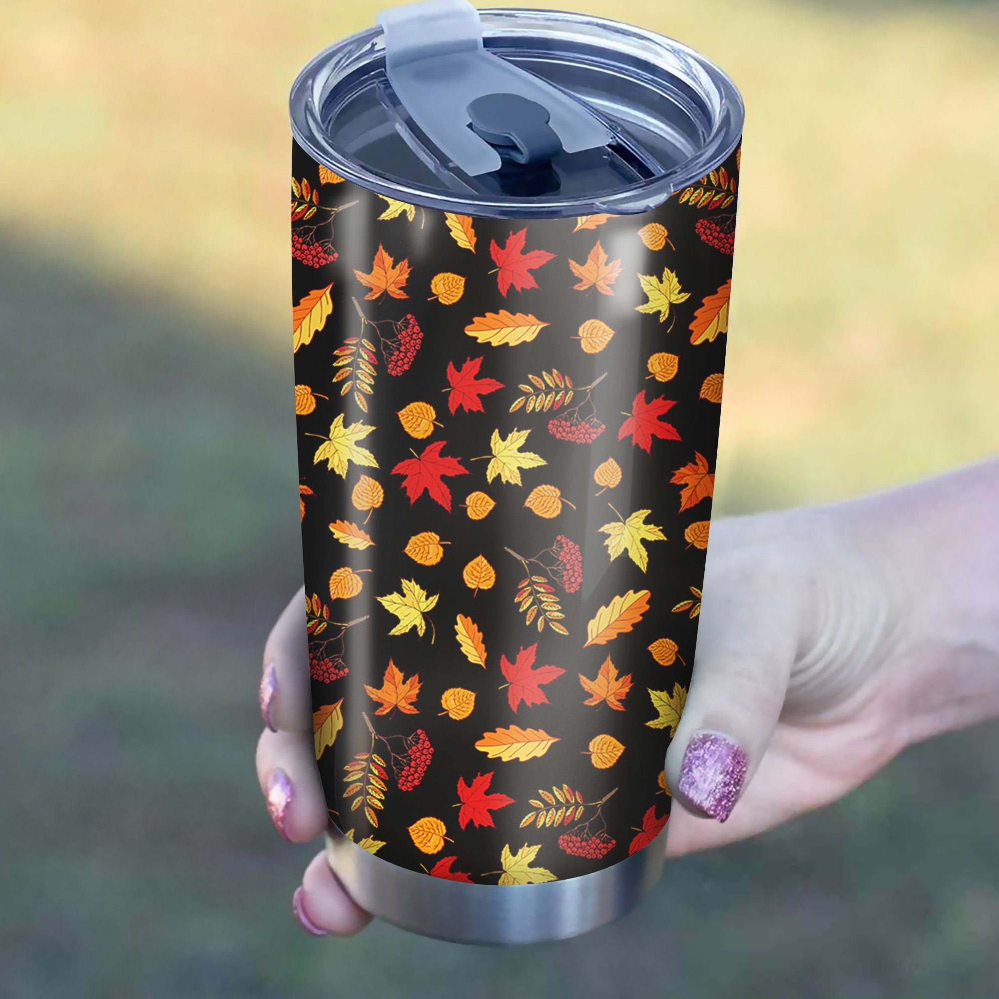 Autumn Leaves Pattern Tumbler Best Perfect Gift Idea Stainless Traveling Mugs 2021