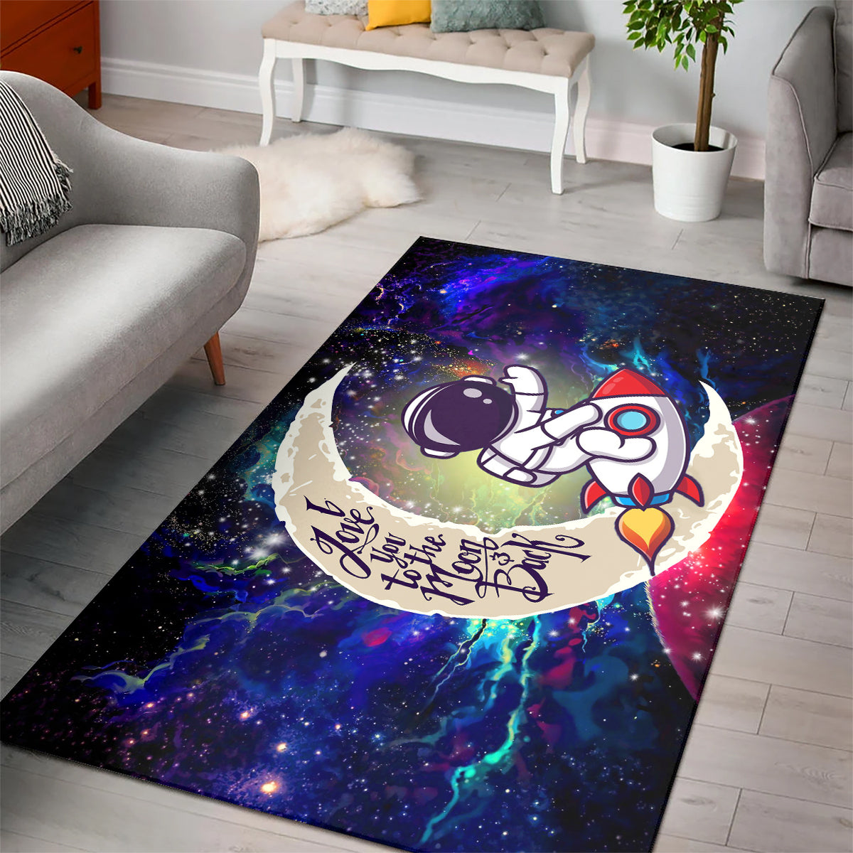 Astronaut Chibi Love You To The Moon Galaxy Carpet Rug Home Room Decor