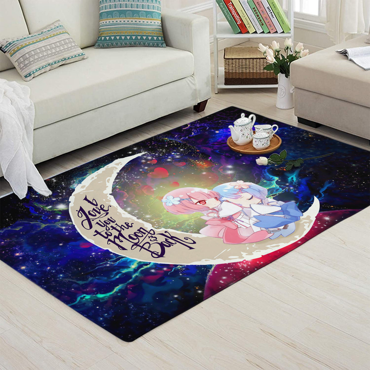 Ram And Rem Re Zero Love You To The Moon Galaxy Carpet Rug Home Room Decor