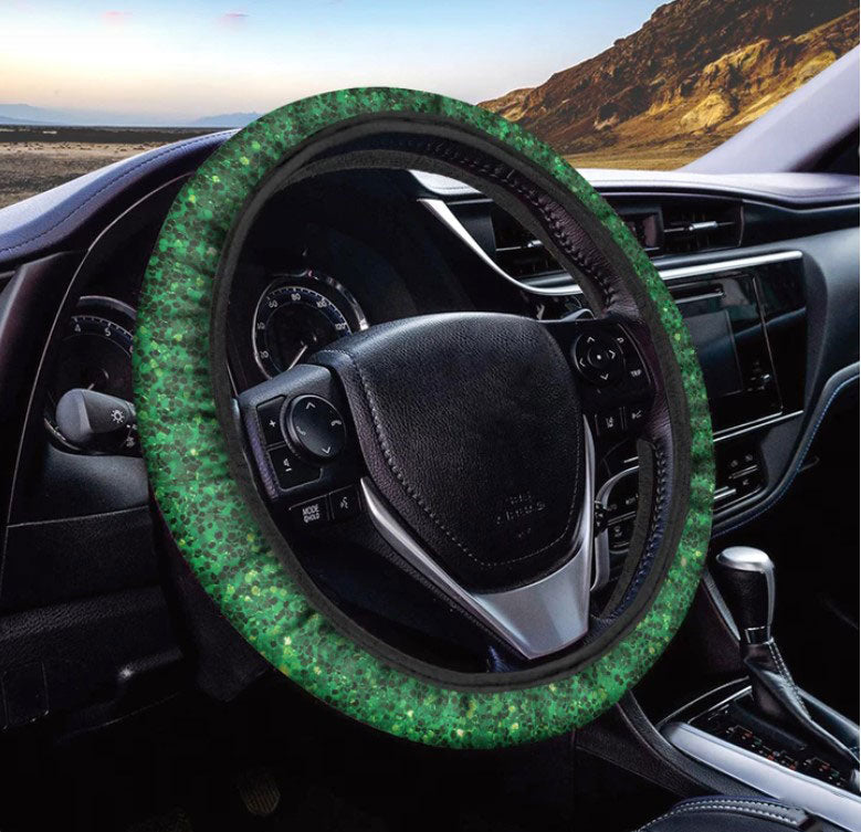 Green Glitter Texture Print Car Steering Wheel Cover
