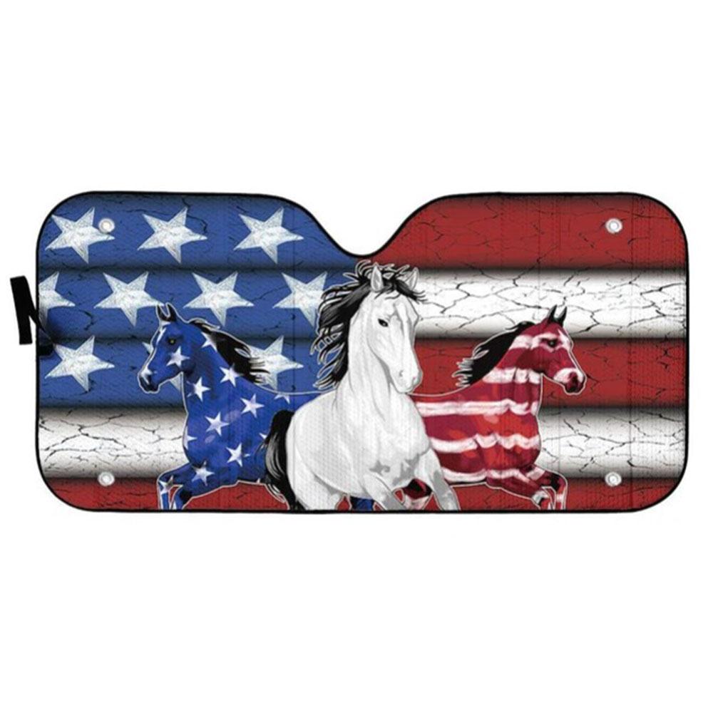 Three Horses American Flag Custom Car Auto Sun Shades Windshield Accessories Decor Gift