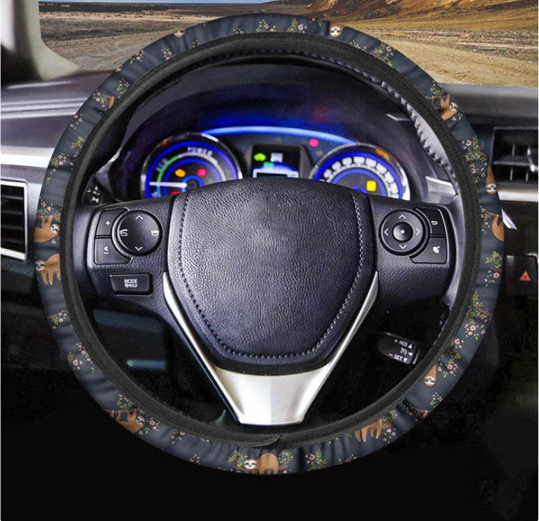 Cute Sloth Pattern Print Car Steering Wheel Cover