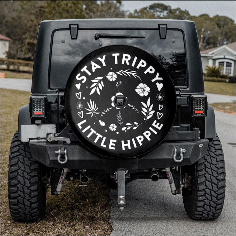 Stay Trippy Little Hippie Floral Peace Sign Car Spare Tire Cover Gift For Campers