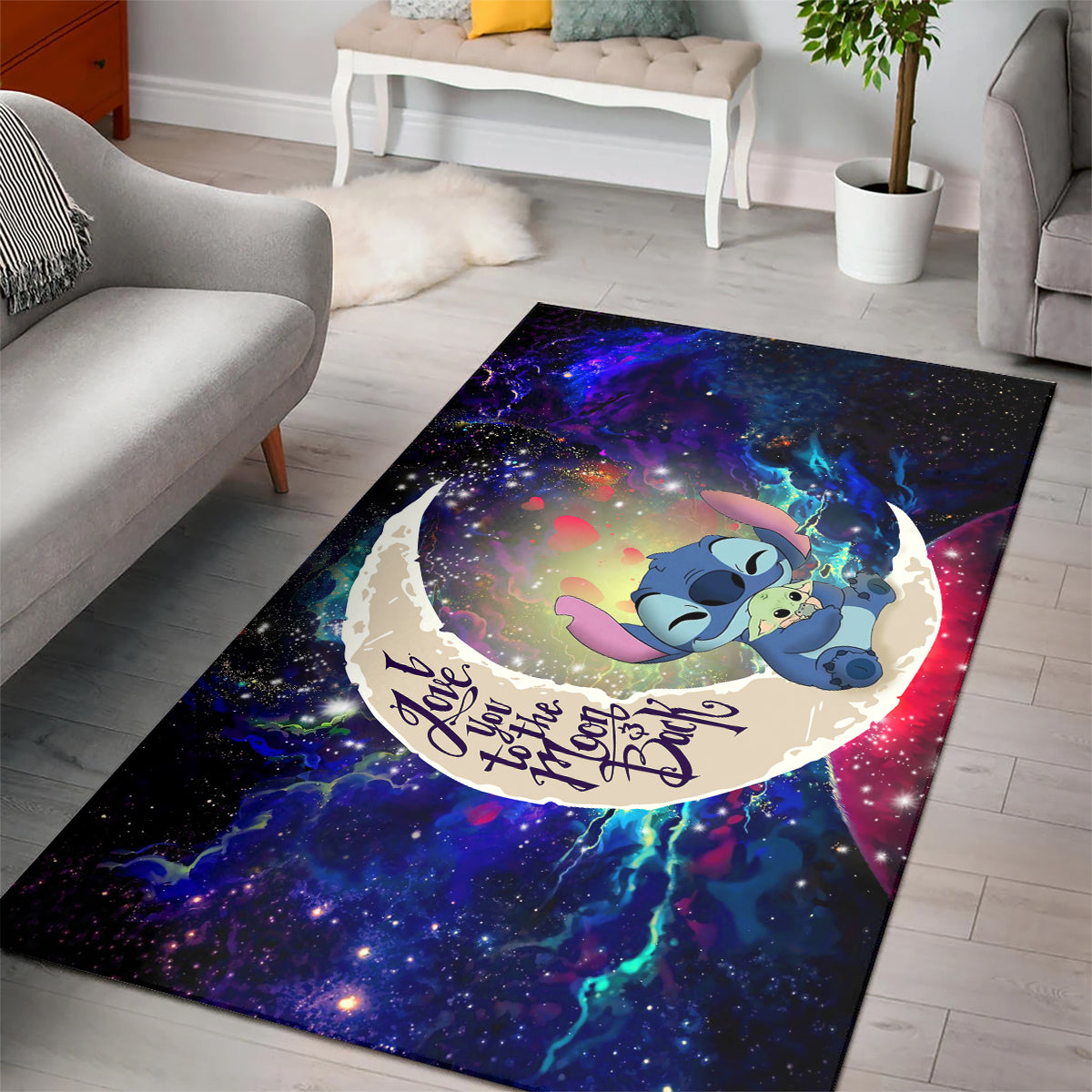 Stitch Hold Baby Yoda Love You To The Moon Galaxy Carpet Rug Home Room Decor
