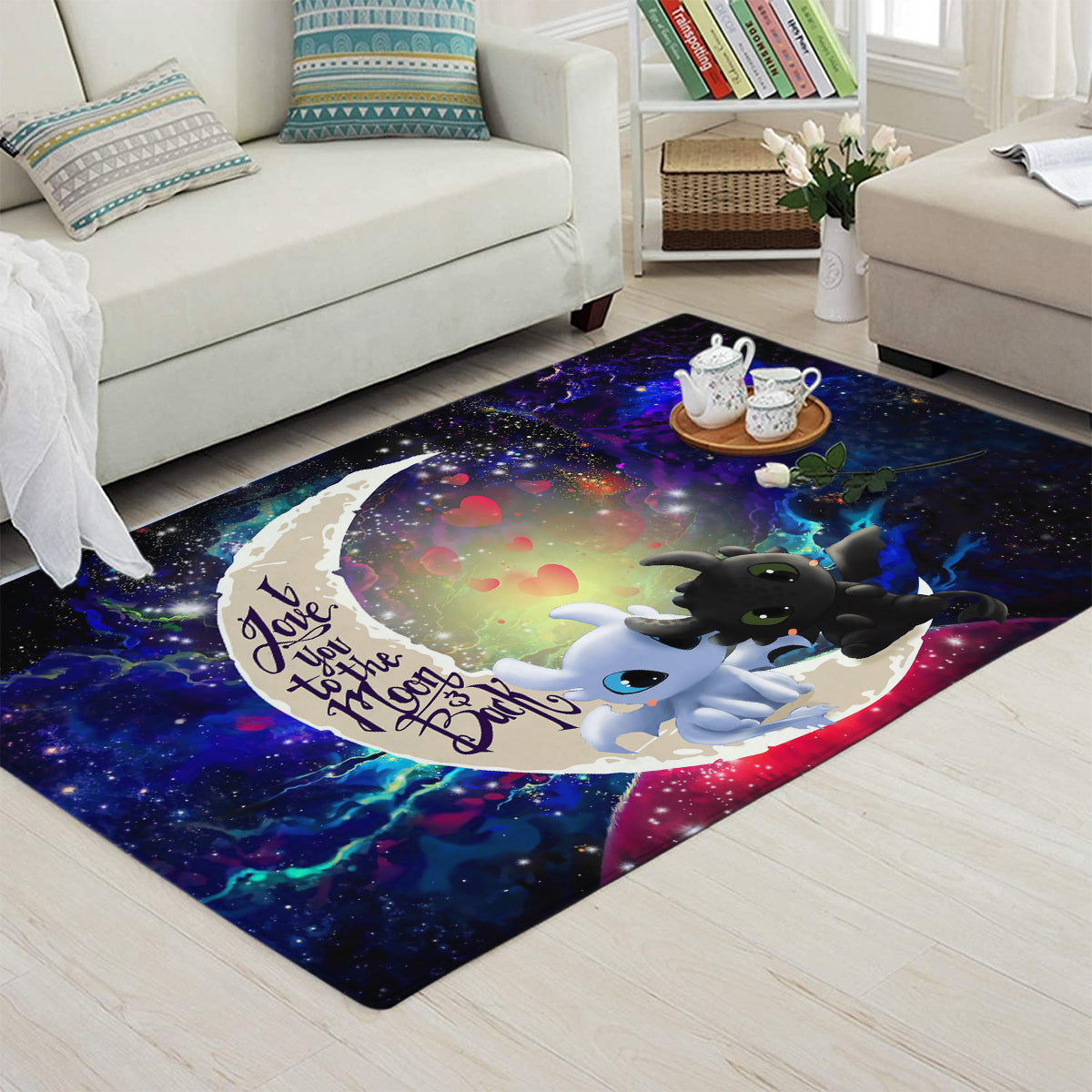 Toothless Light Fury Night Fury Love You To The Moon Galaxy Carpet Rug Home Room Decor