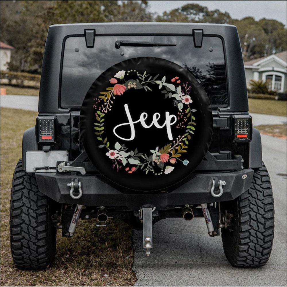Vintage Jeep Flower Car Spare Tire Cover Gift For Campers