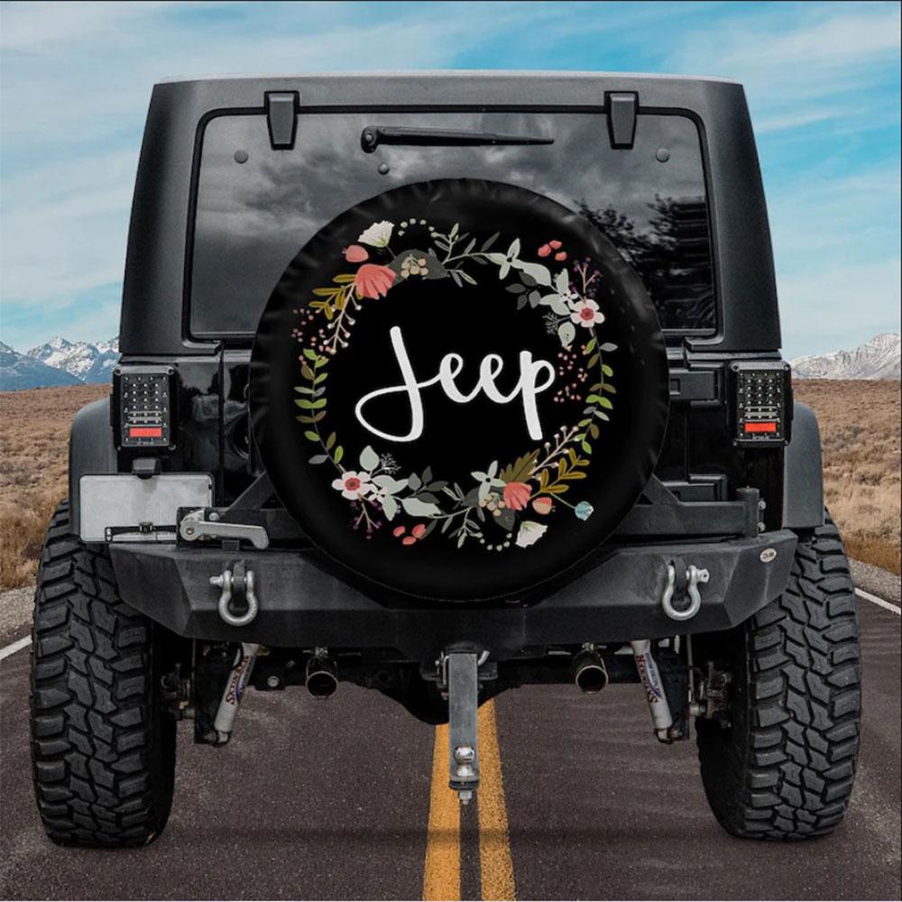 Vintage Jeep Flower Car Spare Tire Cover Gift For Campers