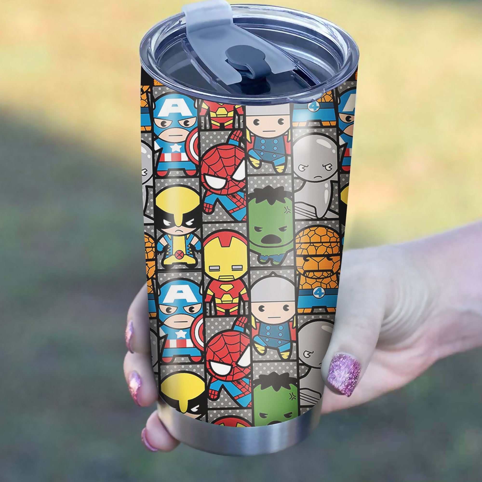 Avengers Chibi Cute Pattern Tumbler Best Perfect Gift Idea Stainless Traveling Mugs 2021