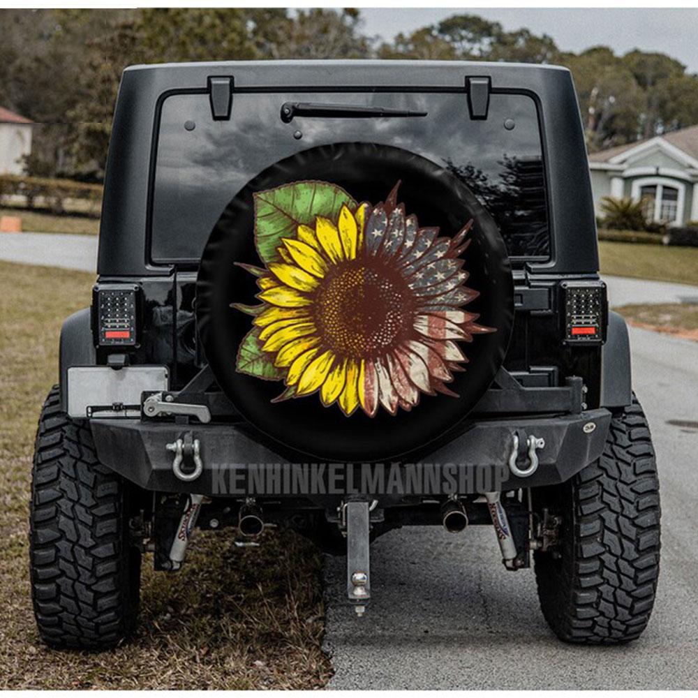 American Sunflower Jeep Car Spare Tire Cover Gift For Campers