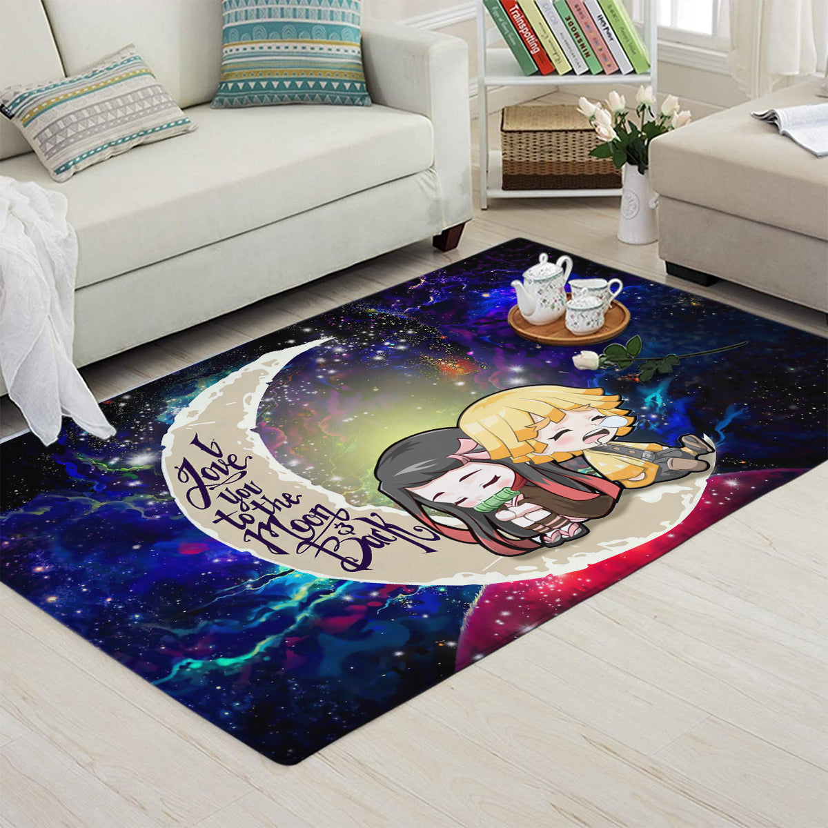 Zenitsu And Nezuko Chibi Demon Slayer Love You To The Moon Galaxy Carpet Rug Home Room Decor