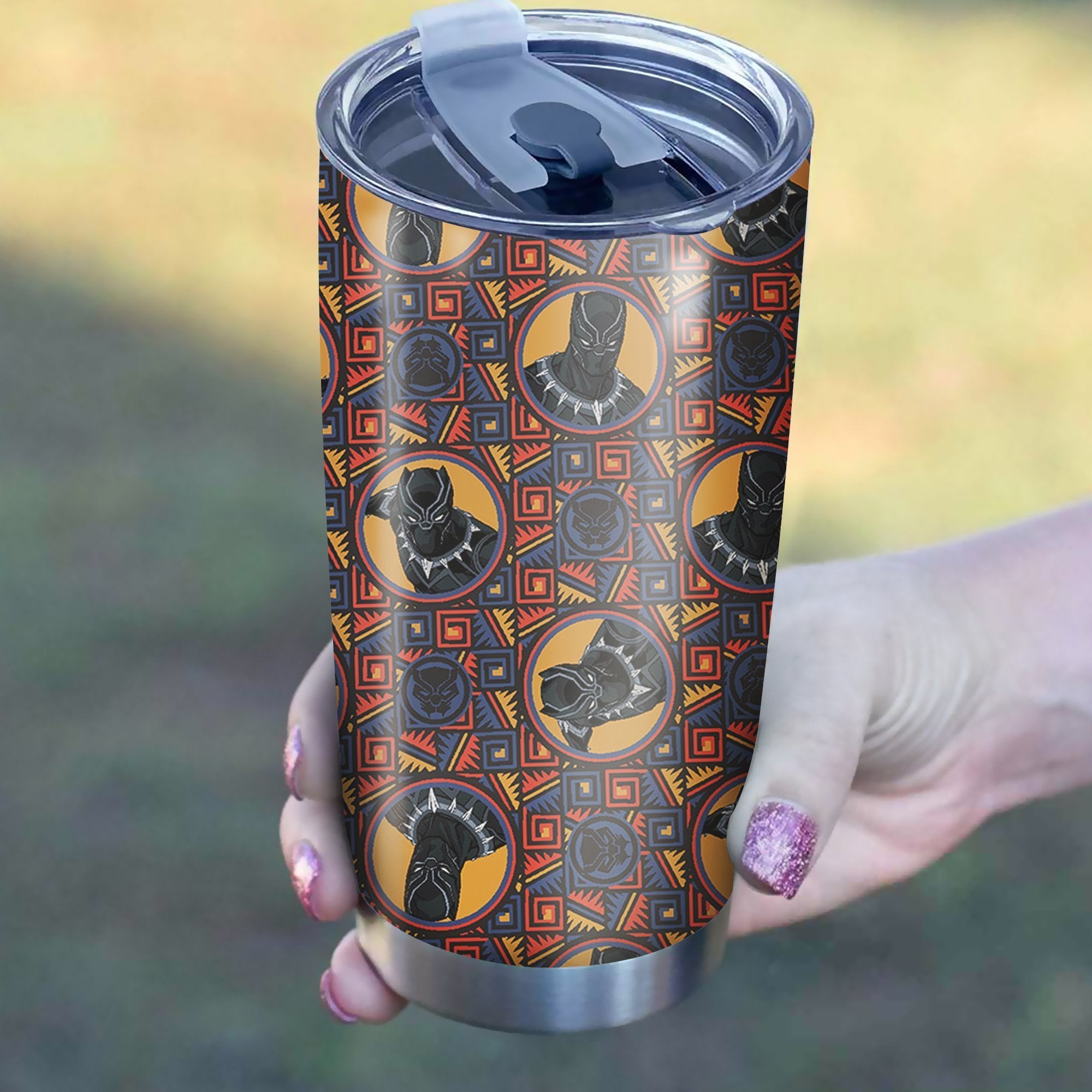 Black Panther Pattern Tumbler Best Perfect Gift Idea Stainless Traveling Mugs 2021