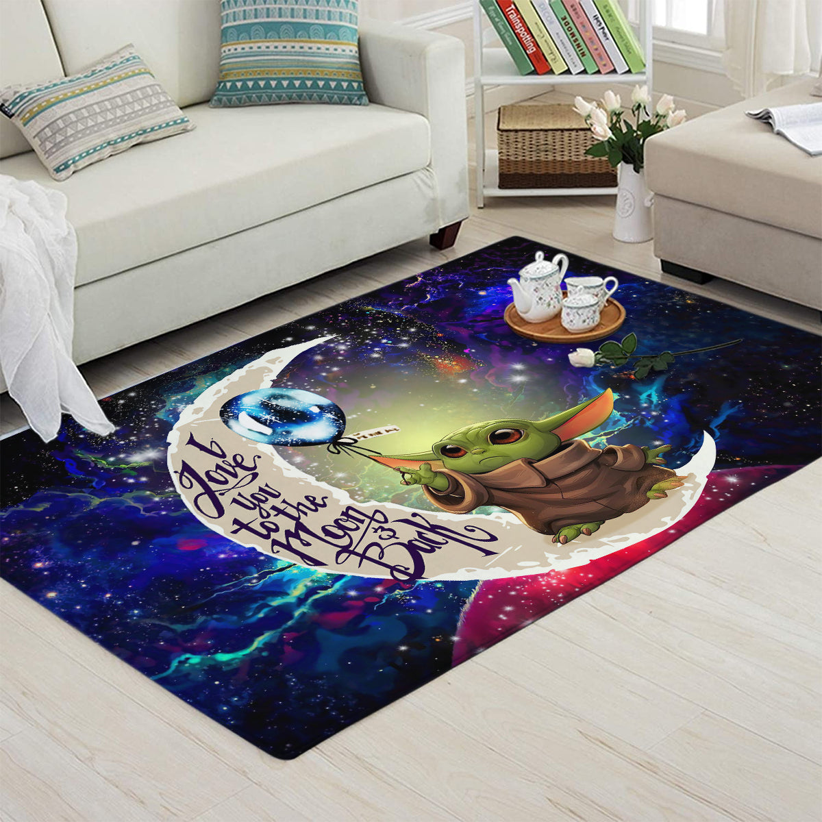 Baby Yoda Love You To The Moon Galaxy Carpet Rug Home Room Decor