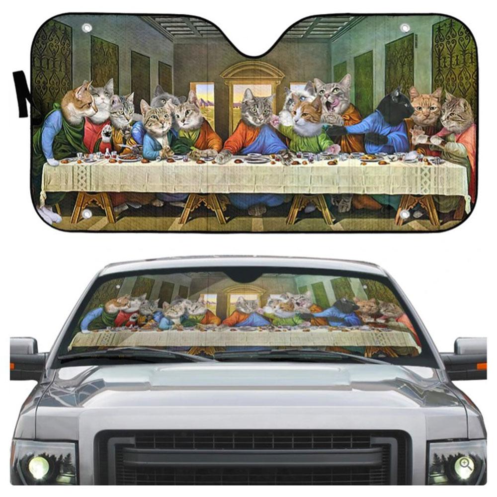 The Last Supper Cat Custom Car Auto Sun Shades Windshield Accessories Decor Gift