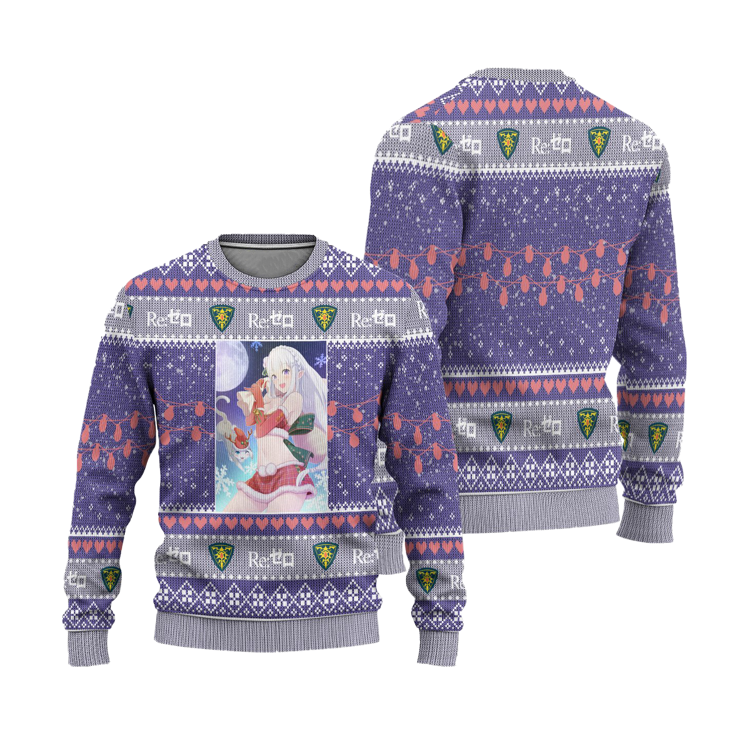 Emilia x Puck Anime Ugly Christmas Sweater Custom Re Zero Xmas Gift