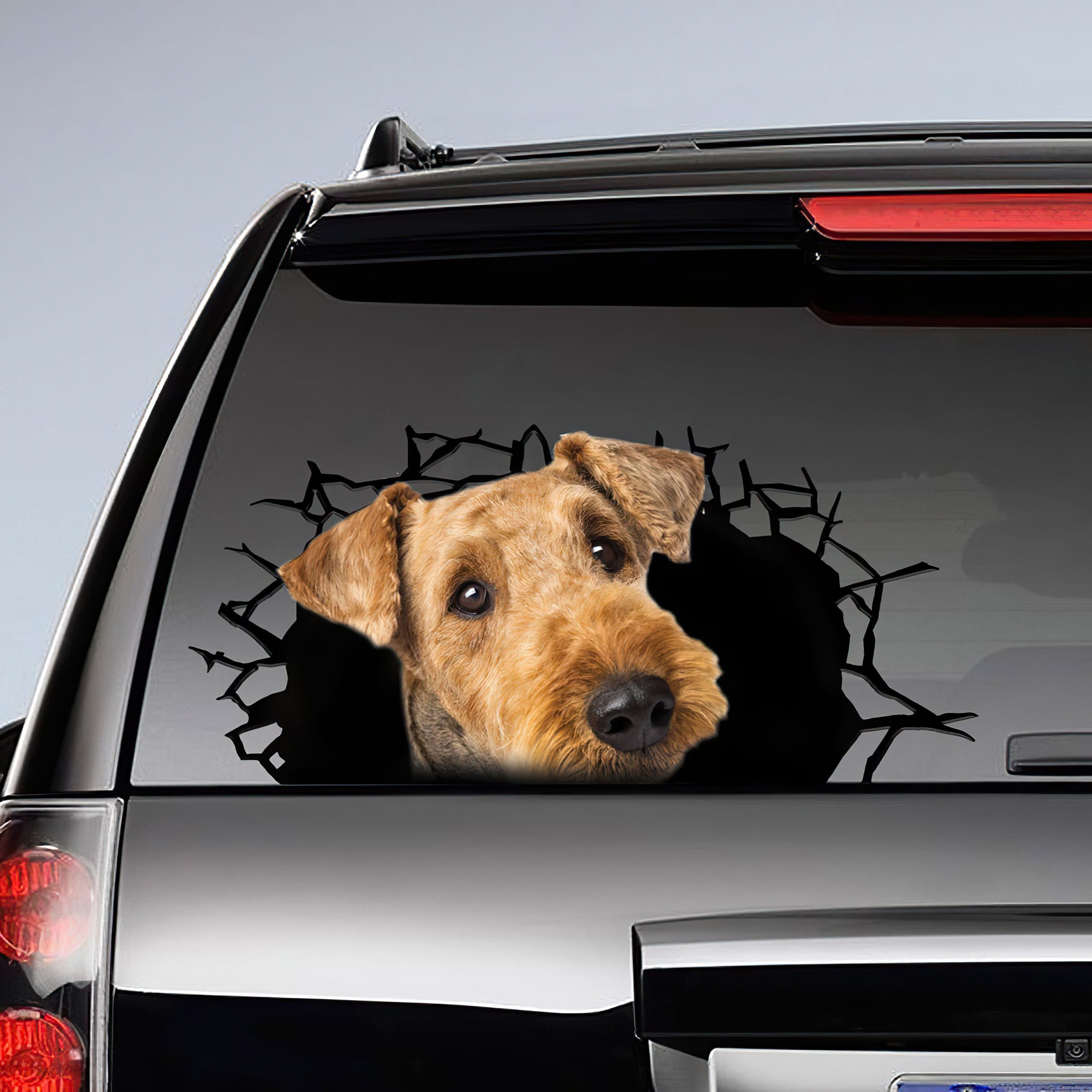 Best Airedale Terrier 3D Sticker, Cracked Window Car 3D Stickers Decal Car Accessories Car Decoration Amazing Gift Idea