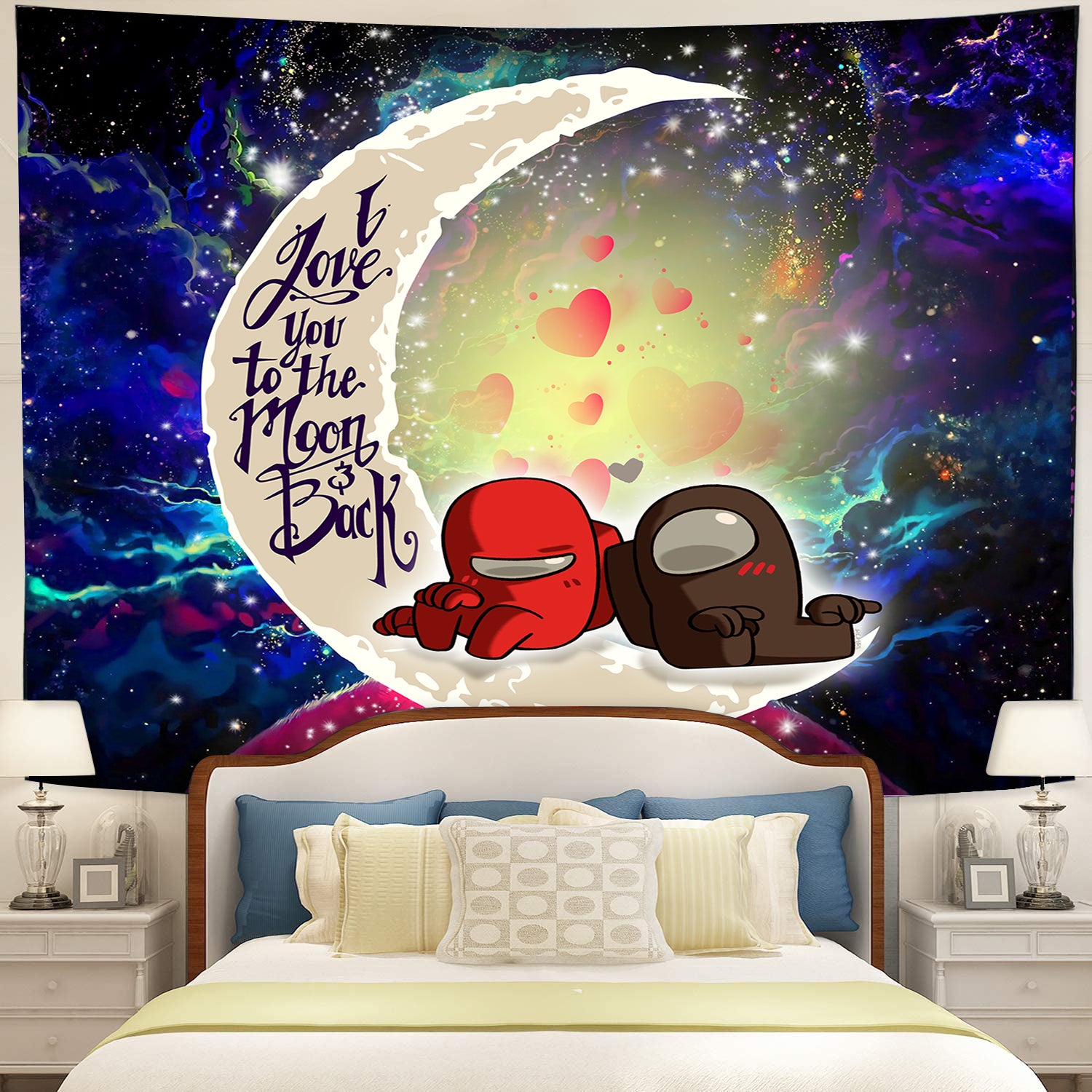 Among Us Couple Love You To The Moon Galaxy Tapestry Room Decor
